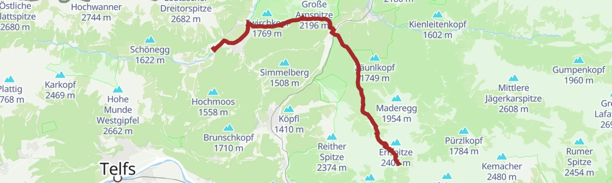 Route map: Adlerweg-Etappe 15: Solsteinhaus – Leutasch